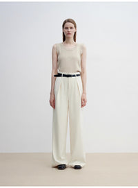 Women's white straight casual wide waist drape floor-length wide leg pants